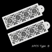 Baking Mould DIY Template Cake Damask Lace Border Cupcake Stencil Cake Decorating Tool Fondant Mold 2PCS Type B