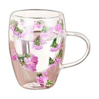 Stilingas moterų dvigubo stiklo puodelis, Rožinė neužmirštuolė【350 ml】