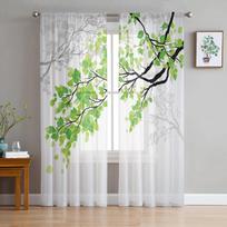 Augalų šakos žalūs lapai tiulio permatomos užuolaidos svetainės dekoravimui langų užuolaidos miegamajam voalas organza draperijos W135 x H115cm x1&Rod Pocket