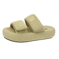 Thick-bottomed muffin lightweight Velcro one-word women's outer wear 2025 summer new fashionable versatile bread cool slippers 35 geltona