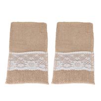 10PCS Burlap Cutlery Bag with Lace Trim Tableware Holder Cloth Pouch for Knife Fork Chopsticks