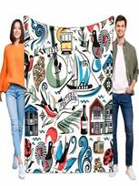 Spalvingas Portugalijos tematikos pledas Jaukus minkštas sofos užtiesalas Lengvas audinys Puikiai tinka namų dekoravimui ir unikali dovanos idėja šeimai 75X95CM pilka spalva