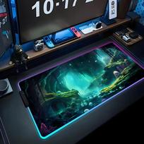 Fantasy Cave Mouse Pad RGB Gaming Mousepad Big LED Pad PC Desk Mat Luminous Mouse Pad Large Keyboard Mats Table Rug With Backlit RGB600x300x3mm