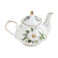 Ceramic Teapot With Floral Embossing And Gold Trim Ergonomic Handle Porcelain Tea Pot For Daily Use