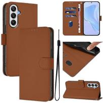 Samsung Galaxy A56 Solid Color Leather Case with Strap - Wallet Style Cover in Lemon juoda