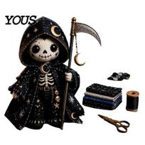 Pradedančiųjų siuvimo reikmenys Skeletas Ragana Patchwork rinkinys, Gotikinės mergaitės lėlės PASIDARYK pats streso mažinimo rankdarbių rinkinys Helovinas suaugusiems paaugliams Rankų darbo