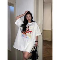 White trend Nezha Sen short-sleeved summer dress women's 2026 new large size fat mm medium and long T-shirt skirt M balta