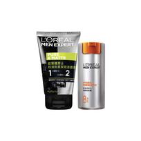 Loreal Paris Men's Mens Double Effect Facial Cleanser Set - Mens Oil Control Charcoal Double Effect Cleanser 100ml Mens Energy Refreshing Lotion 50ml ruda