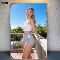 pc Metal Sign Featuring a Sunny Beach Vacation Style a Combination of Fashionable Shorts for Western Women And a White Top 20x30cm（7.8x11.8inch）