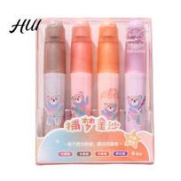 Unique Lace Effect Highlighter 4Pcs Cute Bear Glitter Set Large Capacity Pastel Markers for Macaron Color Journaling Notes Smooth Quick-Dry Fun School A