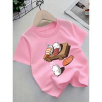 European sizes Cute Cartoon Sushi Pattern Short-Sleeve T-Shirt for Kids, Perfect for Summer Casual Wear. Fashionable Print 98cm rožinė