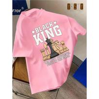 European sizes Children Black and White Chess King T-Shirt with Chess Piece Design, Fashion Trendy Casual Short Sleeve 98cm rožinė