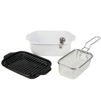 Fuji Enamel Square Tempura Pot Wide White Pokofrit Square Frying Basket Set IH Compatible + TP-22K.W RG-0561
