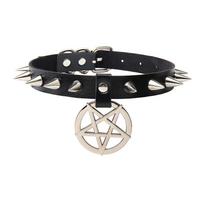 Punk Harajuku Star Pendant Leather Choker Necklace juoda
