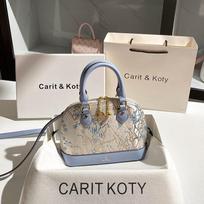 China Wind Heavy Industry Embroidered Shell Bag New High End Color Contrasting Handbag mėlyna