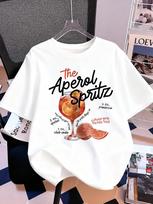 2026 Aperol Spritz Lemon Drink Prints TShirt Womens Summer Short Sleeve Tops Comfortable ONeck T Shirt Sporty Clothes S