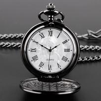 Black Smooth Unisex Pocket Watch Antique Vintage Design Quartz Chain Clock Pendant Jewelry Timepiece Gift for Women Men juoda