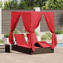 Double Sun Lounger Red 205 x 129 x 200 cm Poly Rattan