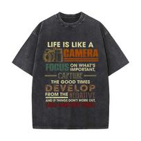 Camera Life Quote Inspirational Art Daily Commute Vintage Distressed T Shirt Loose Washed Sleeve S