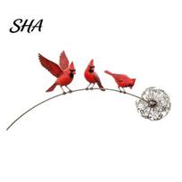 Dandelion Garden Decor Bird Floral Stake, Rustic Metal Yard Art Decorations with Accent, Multi-angle Ornament Weather-Resistant Sculpture for A