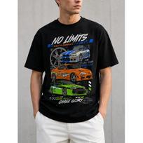Men's JDM Drift Car Graphic Tee, Short Sleeve Crew Neck Cotton T-Shirt with Bold Racing Print for Streetwear Fans S juoda