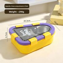 Microwave Safe Bento Box For Students With Three Compartments And Fresh Style 470ml Yellow