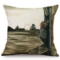 Nordic Farm Animal Mural Cock Chicken Sofa Decorative Cushion Cover Hen Painting Print Cotton Linen Car Throw Pillow Cover Peach skin 18*18(CM)-1Pcs