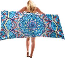 Beach Towel Microfiber Lightweight Sand Free Absorbent Quicy Dry Green Flower Travel Towels Swim Pool Yoga Gym Camping Adults W30*H60(CM)