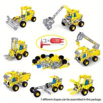 3D Truck Puzzle STEM Project Construction Vehicles Excavator 3D Metal Puzzle Vehicle Building Kit 3D Puzzles Toy Kid's Birthday geltona