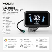 YOLIN 61F-F elektrinio dviračio Spalvotas VA ekranas 2,6 colio prietaisų skydelio atsarginės dalys, priedai Ebike IP66 atsparus vandeniui 100 nitų juoda