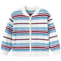Balabala Boys' Striped Zip-Up Knit Sweater