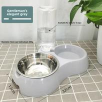 Pet Food Bowl Set With Automatic Water Dispenser For Cats And Small Dogs pilka spalva