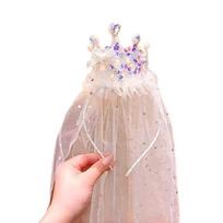 Contemporary Net Fabric Princesses Crowns Hair Ornament With Sparkling Glass Rhinestones For Birthday Performances smėlis