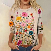 Women's Casual Three-Quarter Sleeve T-Shirt with Oktoberfest Print, Round Neck Festival Top XXXXL juoda