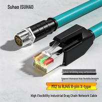 Suhao Cat6a M12 to RJ45 X-Coded Industrial High-Flex Shielded Ethernet Cable tamsiai žalia spalva