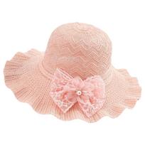 Breathable Ruffle Sun Hat Hollow Woven Floppy Bucket Hat Sweet Beach Sun Hat  For Women Girls rožinė