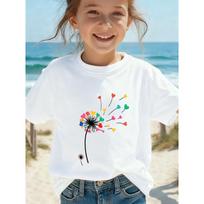 European sizes Adorable Cartoon Dandelion T-Shirt for Little Girls, Perfect for Casual Wear in Spring And Summer 110 balta