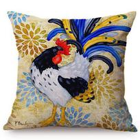 Colorful Cock Oil Painting Art Chicken Rooster Throw Pillow Cover Home Decorative Cotton Linen Sofa Cushion Cover Car Pillowcase Peach skin 18*18(CM)-1Pcs