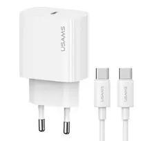 USAMS Yi Series T65 20W PD Greitasis Įkroviklis su USB-C į USB-C 60W Kabeliu, Baltas (OYXLTZ01)