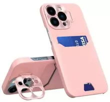 iLike Apple iPhone 14 Pro Leather Stand Case Card Wallet Cover with Stand Pink