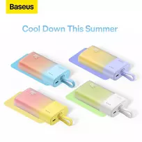 Baseus Popsicle 5200mAh 20W Power Bank su įmontuotu Lightning laidu ir baltu USB-C į USB-C 60W 30cm laidu - mėlyna-oranžinė