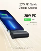 VEGER PlugOn Power Bank 5000 mAh 20W PD QC3.0 su įmontuota Lightning jungtimi Juoda