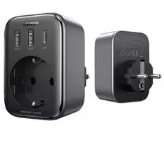 UGREEN CD314 30W GaN Įkroviklis su 2 USB-A, 1 USB-C ir 1 AC Kištukiniu Lizdu, EU Kištukas, Juodas
