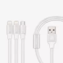 Recci Universal Delicate RCS-H120 3-in-1 Micro USB + 2 x Lightning Greitas Įkrovimo Laidas 1.2 m Baltas