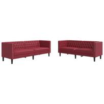 vidaXL Chesterfield sofų komplektas, 2 dalių, raudonojo vyno spalvos