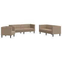vidaXL Chesterfield sofų komplektas, 3 dalių, kapučino, dirbtinė oda