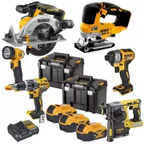 DEWALT DCK690P3T 18V XR Brushless 6-toolų rinkinys su 3x 5.0Ah akumuliatoriais, įkrovikliu ir 2x TSTAK VI dėžėmis