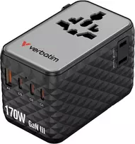 „Verbatim“ kelioninis maitinimo adapteris EU/UK/US GaN, 2xUSB-A/3xUSB-C PD, 170 W, juodas, 30190