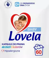 „Lovela“ vaikams skirtos hipoalerginės skalbimo kapsulės baltiems ir spalvotiems drabužiams, 60 vnt.