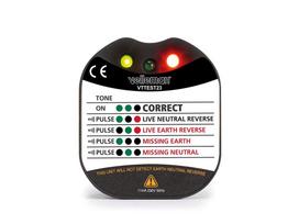 Wall socket voltage & earth tester - Cat II - 230 V - LED & buzzer indication - Type E/F (France/Germany)